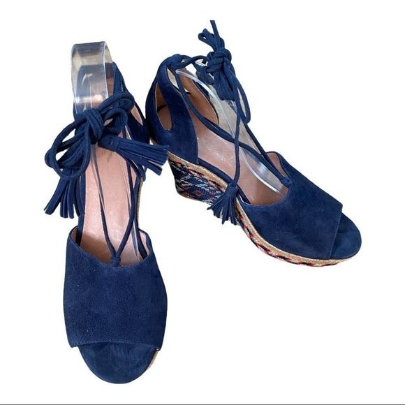 Cabi Women's Isla Wedge sandal Blue suede 6 EUC - Picture 2 of 6